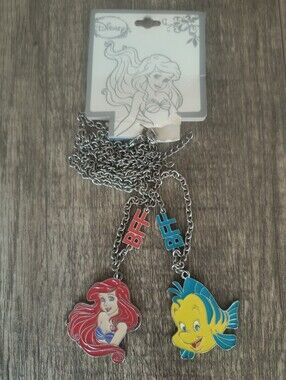 Disney Little Mermaid Ariel Flounder BFF Necklace Set Enamel New